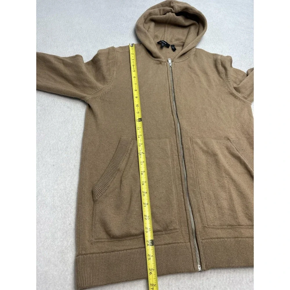 Theory‎ Sweater Mens Medium Brown Wool Cashmere Full Zip Hooded Cardigan Knit